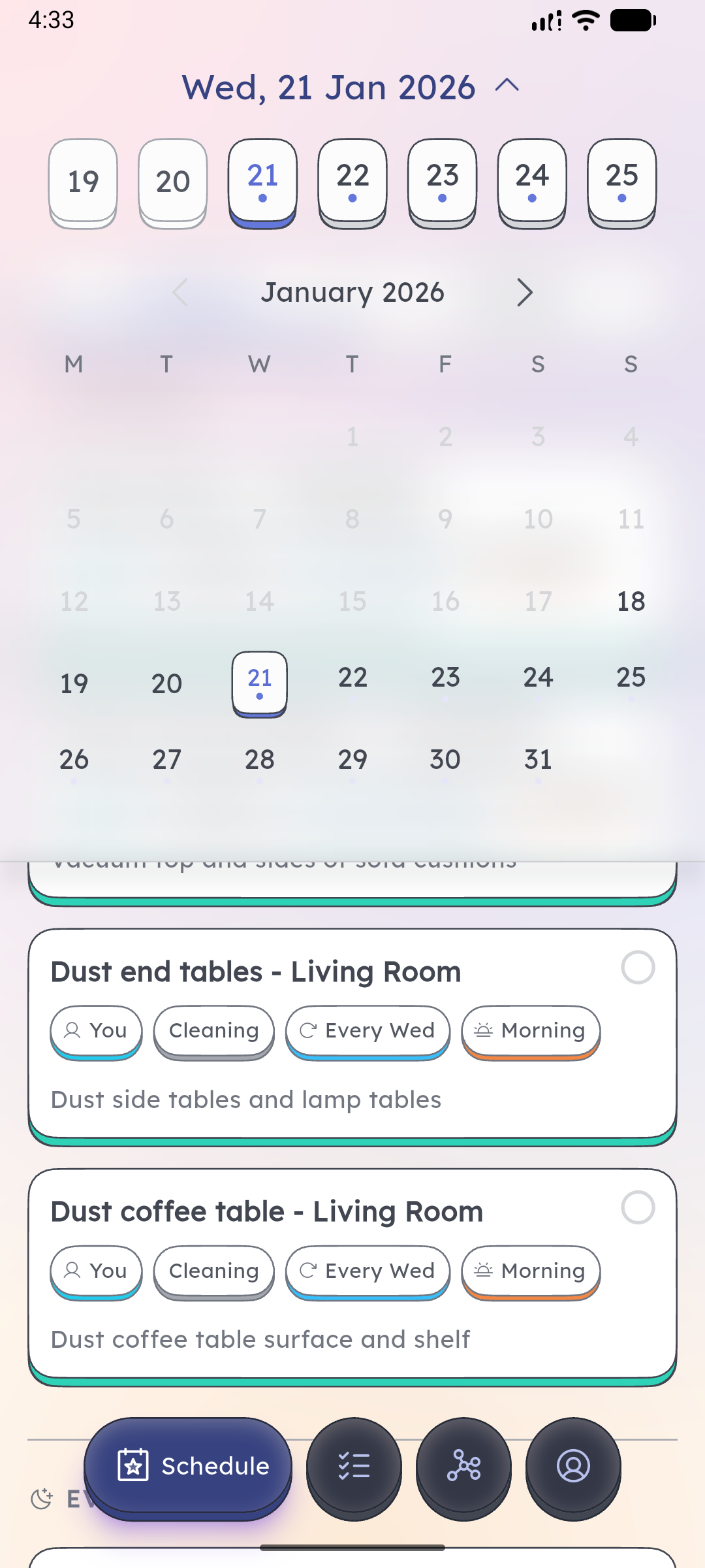 Schedgy calendar view for navigating tasks by date