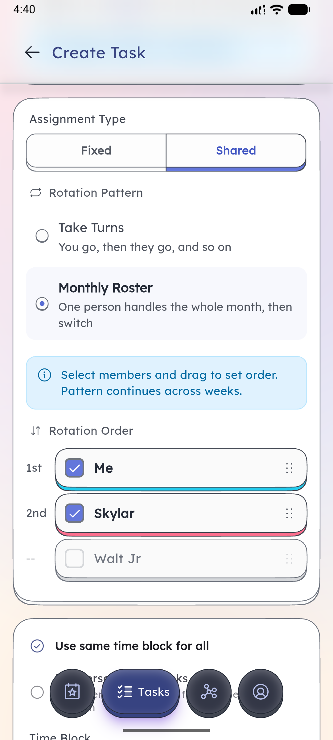 Schedgy rotation order and member assignment